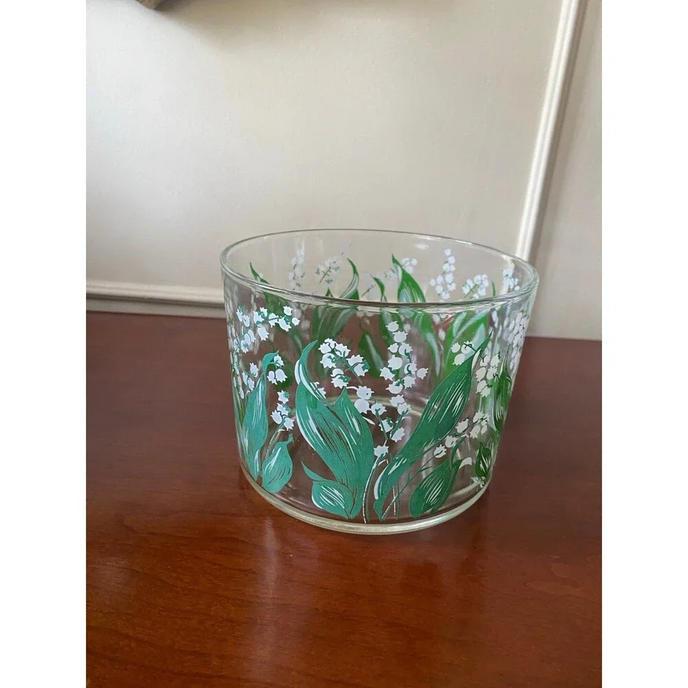 Vintage Hazel Atlas Lily of the Valley Ice Bucket Glass Container Home Vase